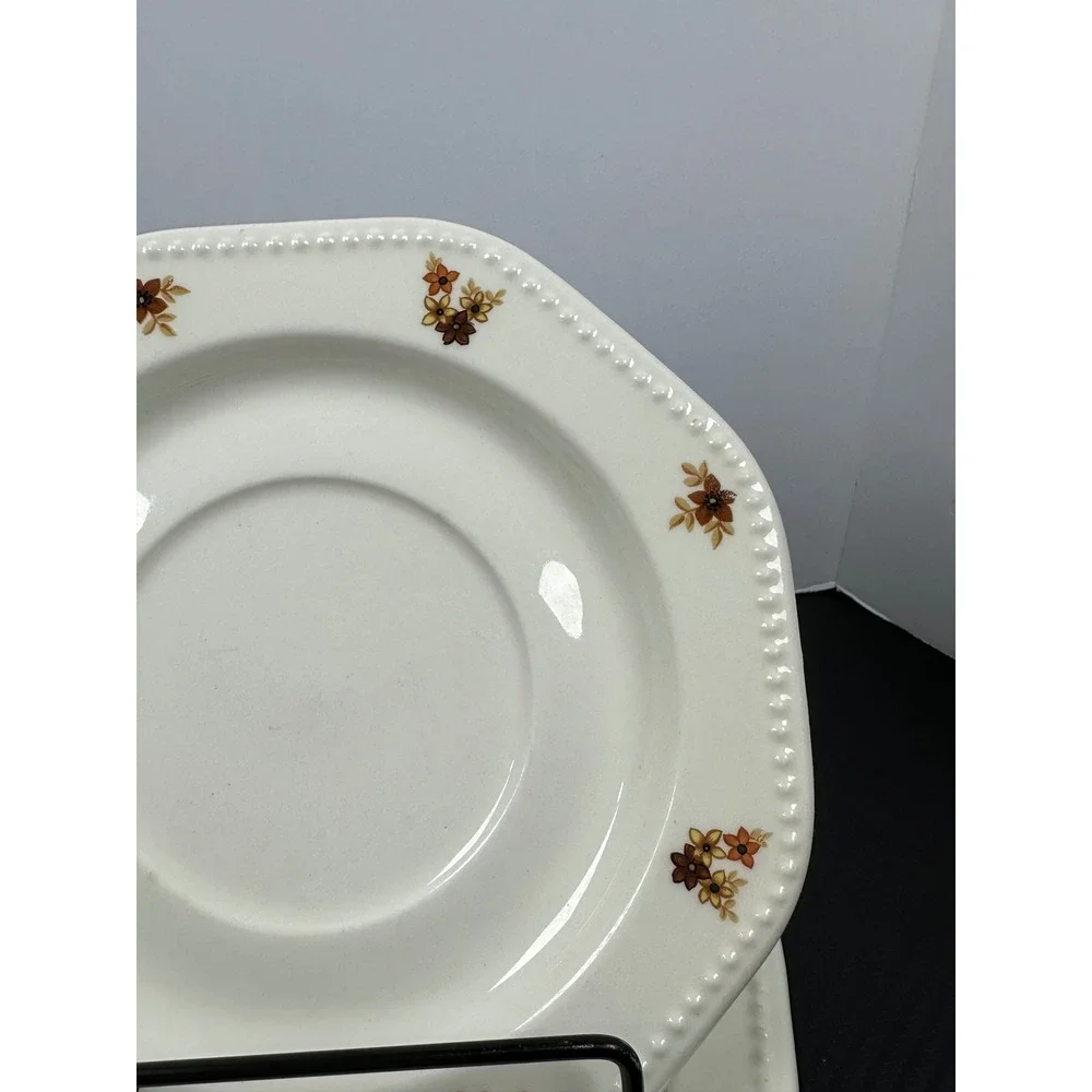 Set of 4 CorningWare Octagon‎ Bouquet Saucers Dessert Plates Floral Brown